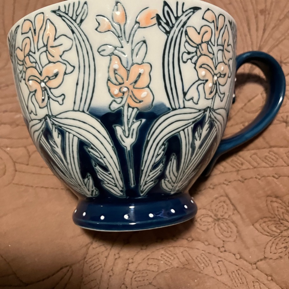 Blue Hand Painted World Market Ceramic Footed Cup